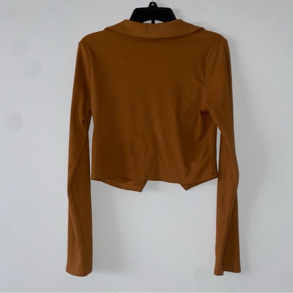 Mixed threads Brown collar long sleeve cropped shirt - Picture 3 of 3